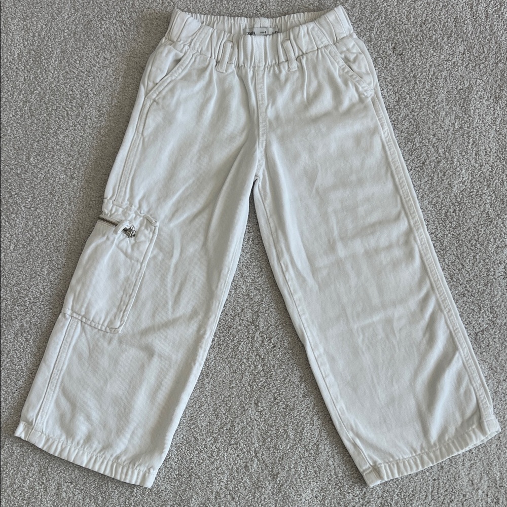 Zara Girls Cargo-Style Kids Jeans with Elastic Waist - white - size 6